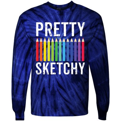 Pretty Sketchy Fun Art Lover Colored Pencils Artists Gift Tie-Dye Long Sleeve Shirt