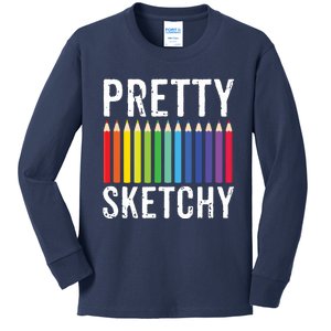 Pretty Sketchy Fun Art Lover Colored Pencils Artists Gift Kids Long Sleeve Shirt