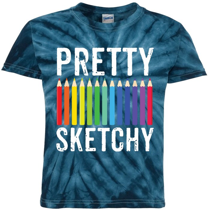 Pretty Sketchy Fun Art Lover Colored Pencils Artists Gift Kids Tie-Dye T-Shirt