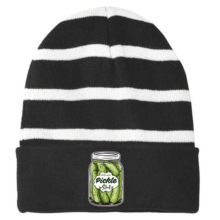 Pickle Slut Funny Pickle Slut Who Loves Pickles Apaprel Striped Beanie with Solid Band