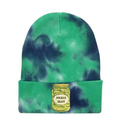 Pickle Slut Funny Canned Pickles Tie Dye 12in Knit Beanie