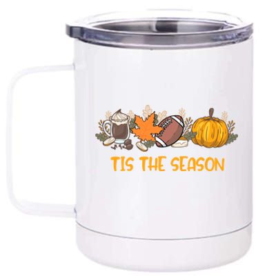 Pumpkin Spice Football Tis The Season Fall Thanksgiving Gift 12 oz Stainless Steel Tumbler Cup