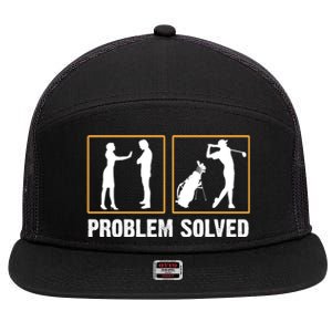 Problem Solved Funny Golfers Gift For Him 7 Panel Mesh Trucker Snapback Hat