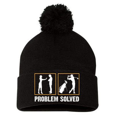 Problem Solved Funny Golfers Gift For Him Pom Pom 12in Knit Beanie