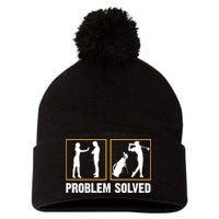 Problem Solved Funny Golfers Gift For Him Pom Pom 12in Knit Beanie
