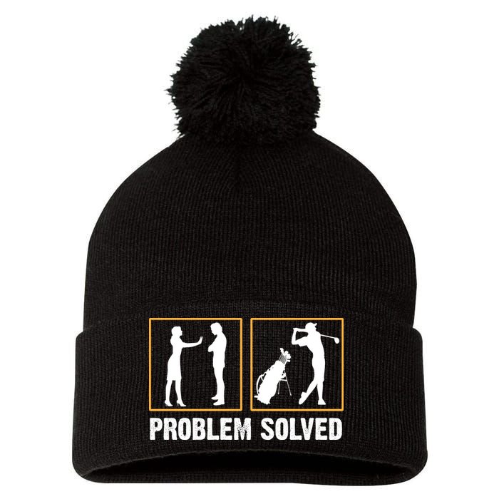 Problem Solved Funny Golfers Gift For Him Pom Pom 12in Knit Beanie