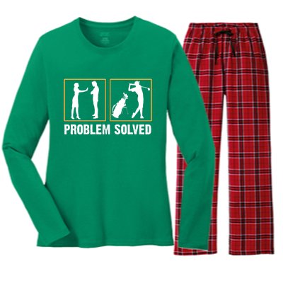 Problem Solved Funny Golfers Gift For Him Women's Long Sleeve Flannel Pajama Set 