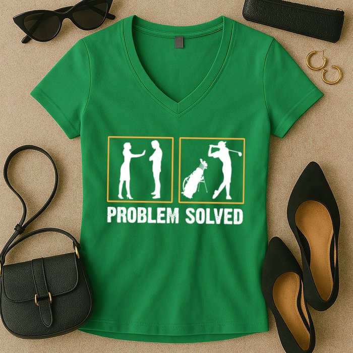 Problem Solved Funny Golfers Gift For Him Women's V-Neck T-Shirt