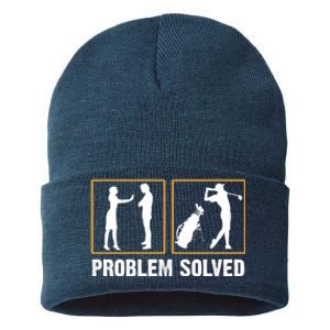 Problem Solved Funny Golfers Gift For Him Sustainable Knit Beanie