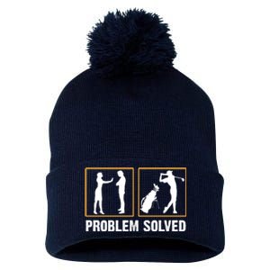 Problem Solved Funny Golfers Gift For Him Pom Pom 12in Knit Beanie