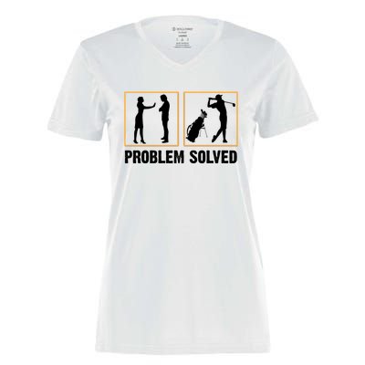 Problem Solved Funny Golfers Gift For Him Women's Momentum V-Neck T-Shirt