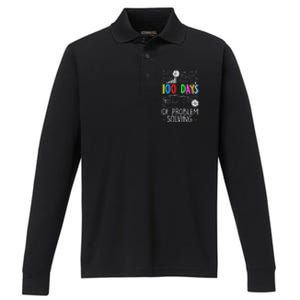 Problem Solving Funny Math Teacher 100 Days Of School Funny Gift Performance Long Sleeve Polo