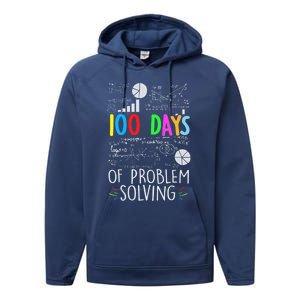 Problem Solving Funny Math Teacher 100 Days Of School Funny Gift Performance Fleece Hoodie