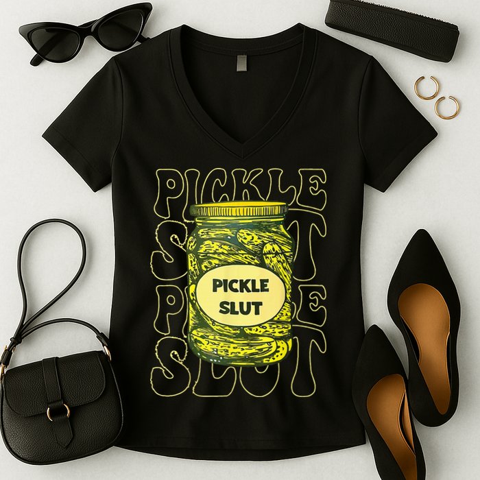 Pickle Slut Funny Pickle Slut Who Loves Pickles Women's V-Neck T-Shirt