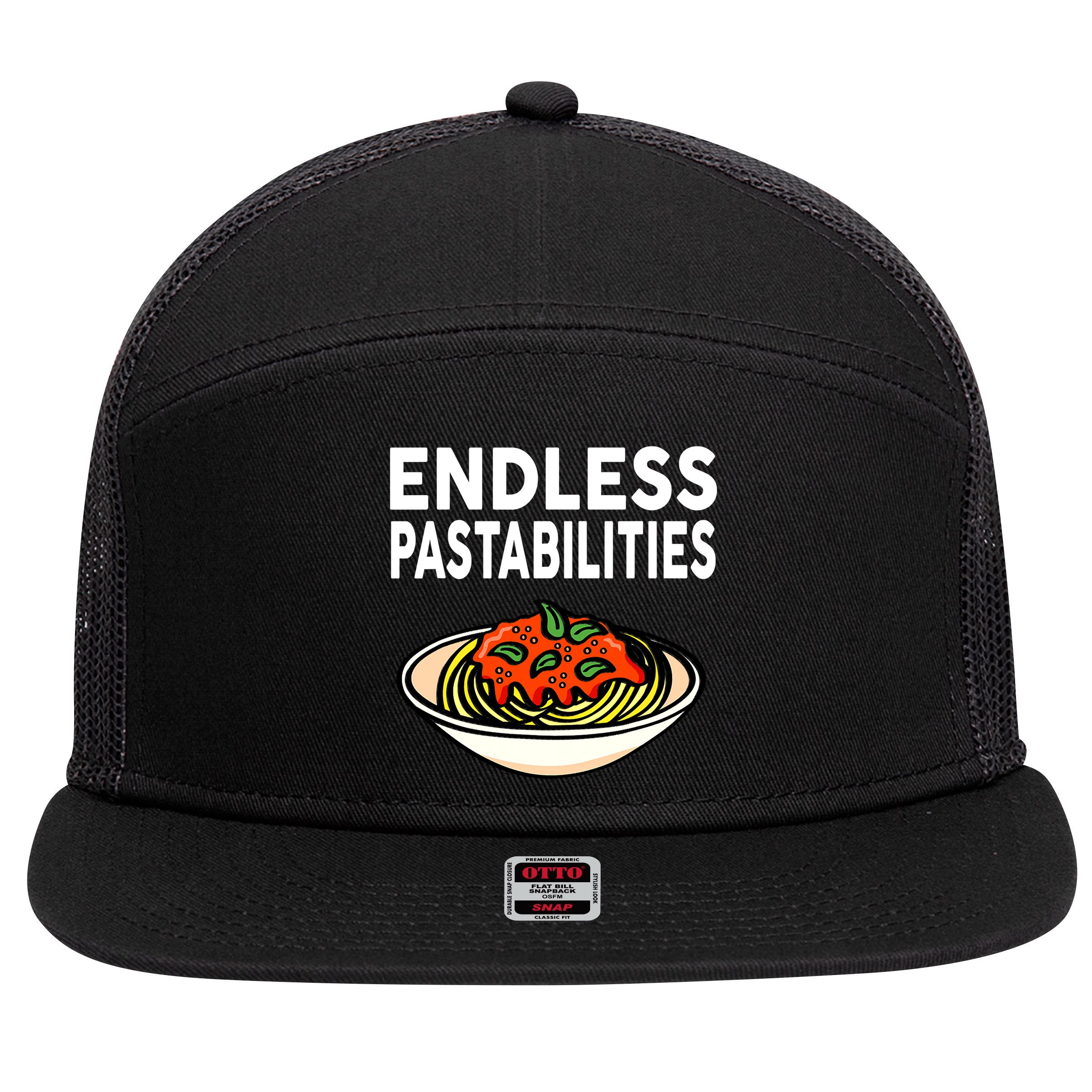 Pasta Spaghetti Funny Endless Pastabilities 7 Panel Mesh Trucker Snapback Hat