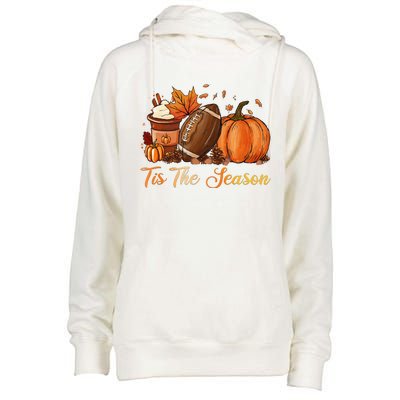 Pumpkin Spice Football Tis The Season Fall Thanksgiving Funny Womens Funnel Neck Pullover Hood