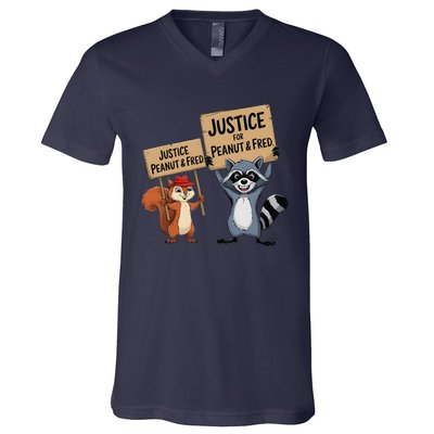 Peanut Squirrel & Fred Raccoo Justice For Peanut Wanted V-Neck T-Shirt