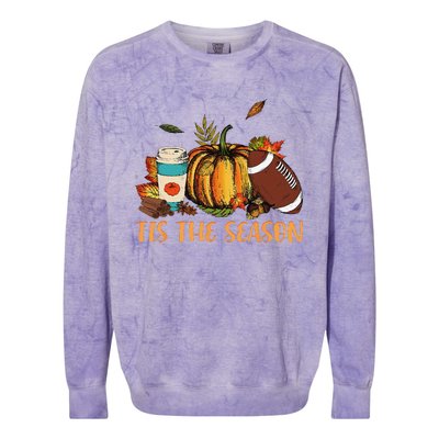 Pumpkin Spice Football Tis The Season Fall Thanksgiving Gift Gift Colorblast Crewneck Sweatshirt