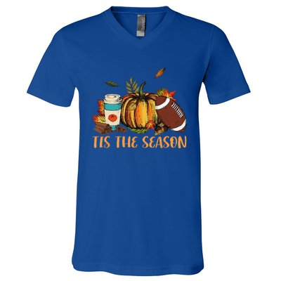 Pumpkin Spice Football Tis The Season Fall Thanksgiving Gift Gift V-Neck T-Shirt