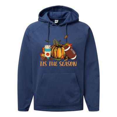 Pumpkin Spice Football Tis The Season Fall Thanksgiving Gift Gift Performance Fleece Hoodie