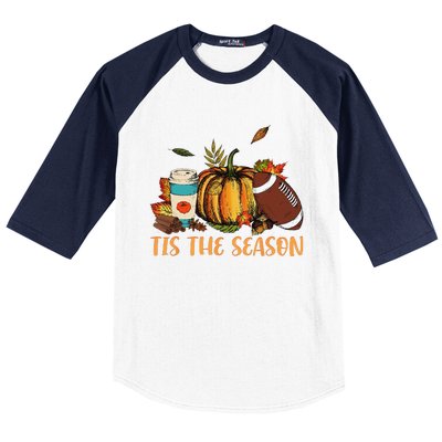 Pumpkin Spice Football Tis The Season Fall Thanksgiving Gift Gift Baseball Sleeve Shirt