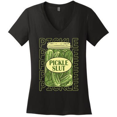 Pickle Slut Funny Pickle Slut Who Loves Pickles Apaprel Women's V-Neck T-Shirt