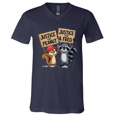 Peanut Squirrel & Fred Raccoo Justice For Peanut Wanted V-Neck T-Shirt