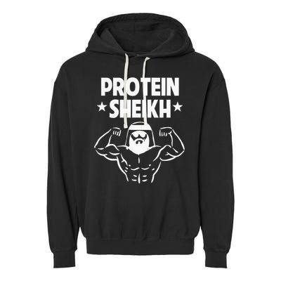 Protein Sheikh Funny Arabic Gym Fitness Lover Bodybuilding Garment-Dyed Fleece Hoodie