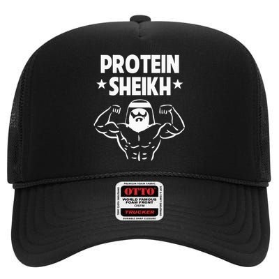 Protein Sheikh Funny Arabic Gym Fitness Lover Bodybuilding High Crown Mesh Back Trucker Hat