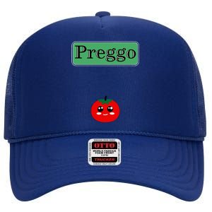 Preggo Sauce Funny Maternity Halloween Costume Tomato Sauce High Crown Mesh Back Trucker Hat