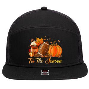 Pumpkin Spice Football Tis The Season Fall Thanksgiving 7 Panel Mesh Trucker Snapback Hat