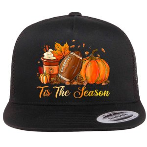 Pumpkin Spice Football Tis The Season Fall Thanksgiving Flat Bill Trucker Hat