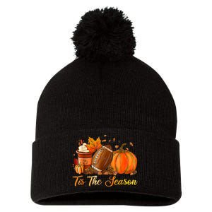 Pumpkin Spice Football Tis The Season Fall Thanksgiving Pom Pom 12in Knit Beanie