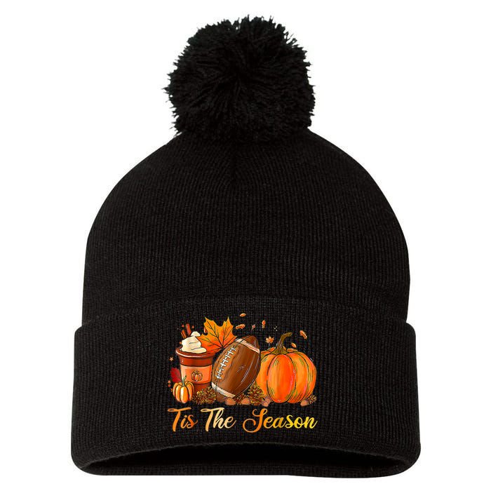 Pumpkin Spice Football Tis The Season Fall Thanksgiving Pom Pom 12in Knit Beanie