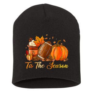 Pumpkin Spice Football Tis The Season Fall Thanksgiving Short Acrylic Beanie