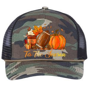 Pumpkin Spice Football Tis The Season Fall Thanksgiving Retro Rope Trucker Hat Cap