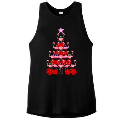 Pink Santa Flamingo Christmas Tree Gift Ladies PosiCharge Tri-Blend Wicking Tank