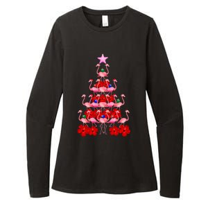 Pink Santa Flamingo Christmas Tree Gift Womens CVC Long Sleeve Shirt