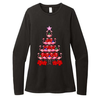 Pink Santa Flamingo Christmas Tree Gift Womens CVC Long Sleeve Shirt