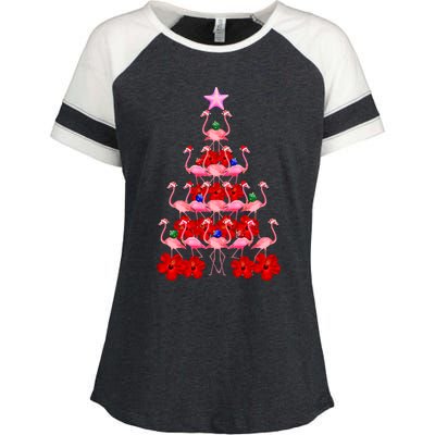 Pink Santa Flamingo Christmas Tree Gift Enza Ladies Jersey Colorblock Tee