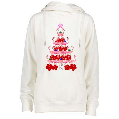 Pink Santa Flamingo Christmas Tree Gift Womens Funnel Neck Pullover Hood