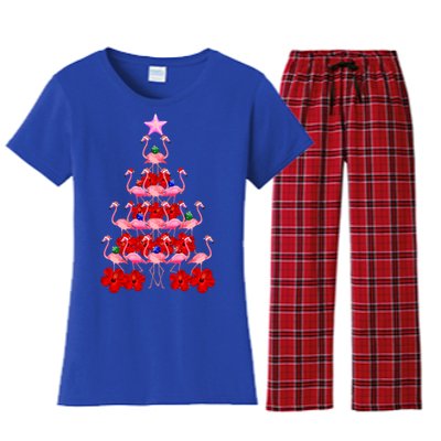 Pink Santa Flamingo Christmas Tree Gift Women's Flannel Pajama Set