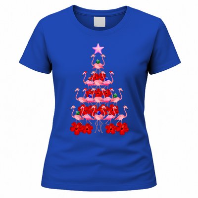 Pink Santa Flamingo Christmas Tree Gift Women's T-Shirt