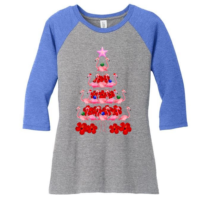 Pink Santa Flamingo Christmas Tree Gift Women's Tri-Blend 3/4-Sleeve Raglan Shirt