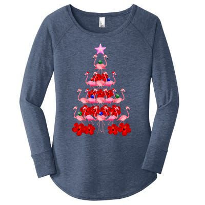 Pink Santa Flamingo Christmas Tree Gift Women's Perfect Tri Tunic Long Sleeve Shirt