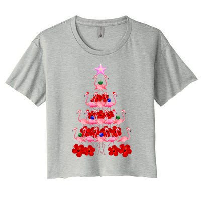 Pink Santa Flamingo Christmas Tree Gift Women's Crop Top Tee