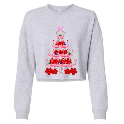 Pink Santa Flamingo Christmas Tree Gift Cropped Pullover Crew