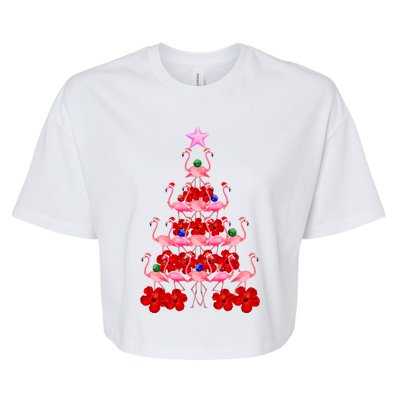 Pink Santa Flamingo Christmas Tree Gift Bella+Canvas Jersey Crop Tee