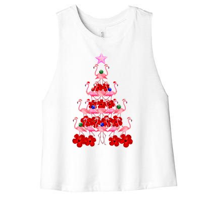 Pink Santa Flamingo Christmas Tree Gift Women's Racerback Cropped Tank