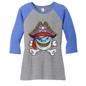 Pirate Shark Funny Cross Bones Halloween Costume Women's Tri-Blend 3/4-Sleeve Raglan Shirt